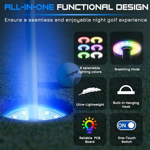 KINGTOP Battery-Operated RGB LED Golf Hole Lights C-Shape 6 Pack - Night Golf
