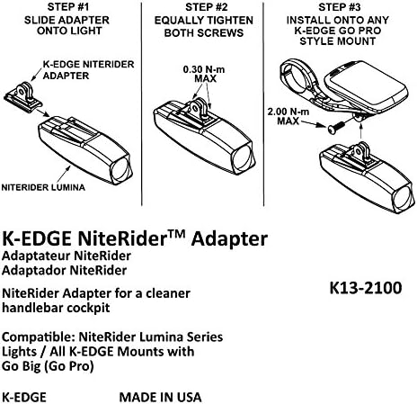 K-Edge Niterider Light Adapter Gunmetal, One Size