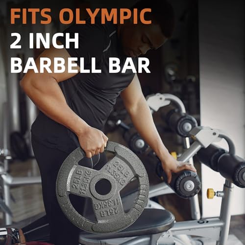 Fitvids Olympic Cast Iron 2-Inch Weight Plate for Strength Training & Weightlifting, Home Gym, Multiple Weights Available