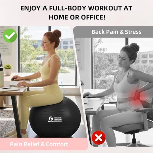 45cm to 75cm Anti-Burst Exercise Ball for Yoga, Pilates & Stability Training