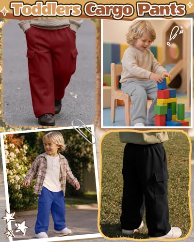 Toddler Boys' Cargo Sweatpants 4 Pack with Pockets - Size 2T, Red Gray Blue
