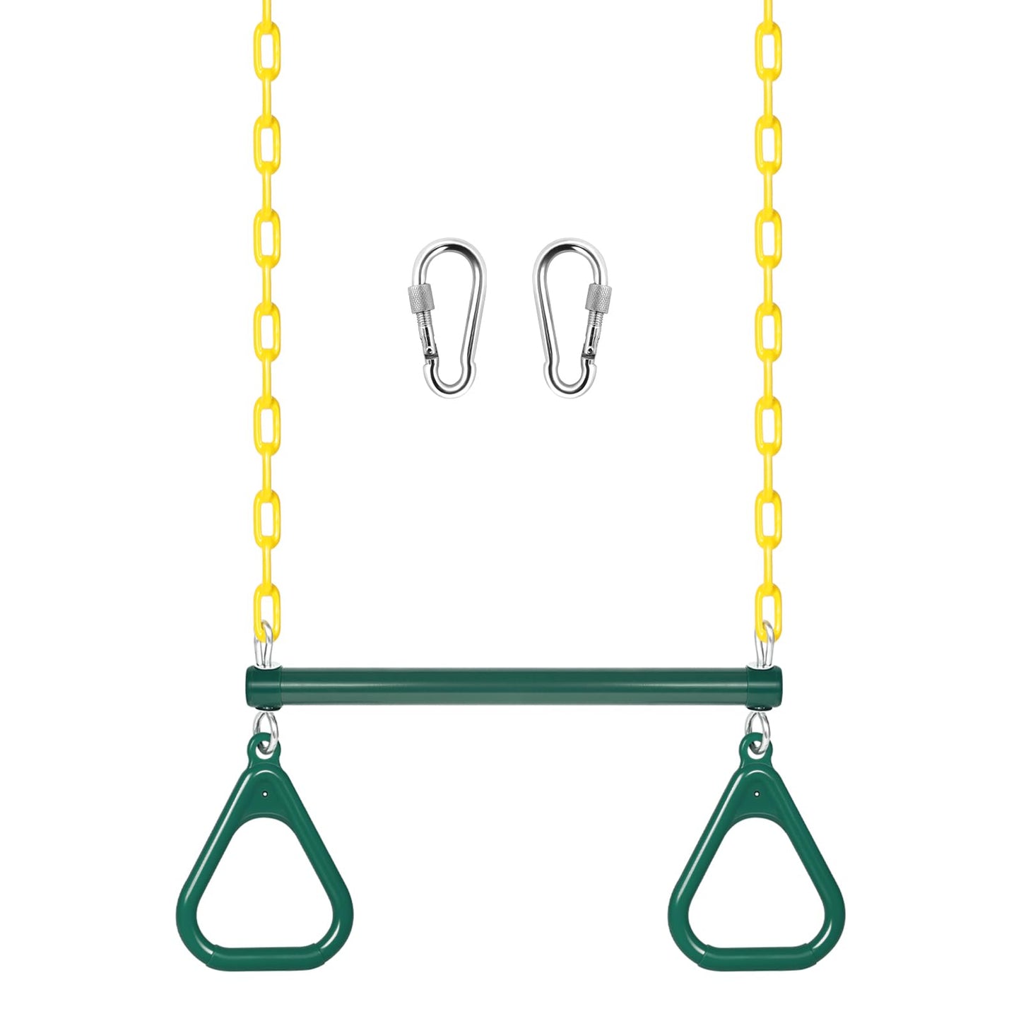 LadyRosian Gym Rings Trapeze Swing Bar 16", Heavy Duty 47" Chain Swing Set Accessories with Locking Carabiners, Monkey Bars for Backyard, Playground, Playroom