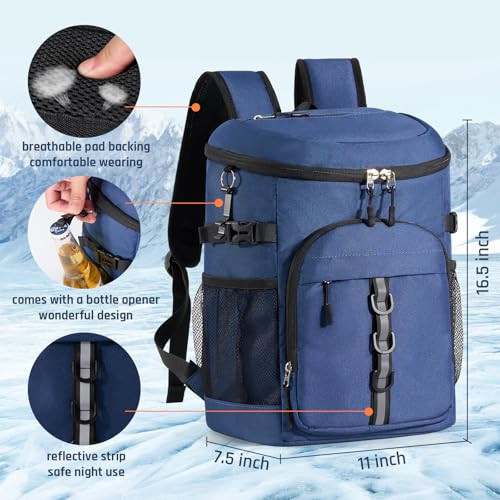Navy Blue Cooler Backpack, Leak-Proof Insulated Bag for Men & Women - Medium