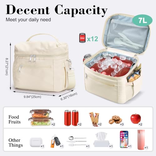 DALINDA Insulated Lunch Box Women Men Leak-Proof Cooler Lunch Bag Beige 13L