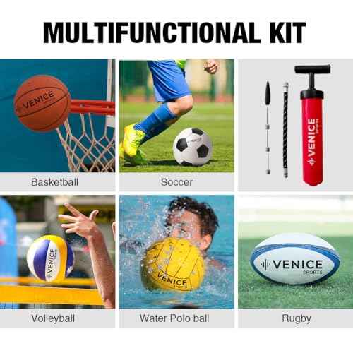 Ball Pump Kit - 8" - Perfect for Soccer Balls Volleball Basketball Football and More - Complete Hand Pump Kit with Needles, Flexible Hose and Carry Bag