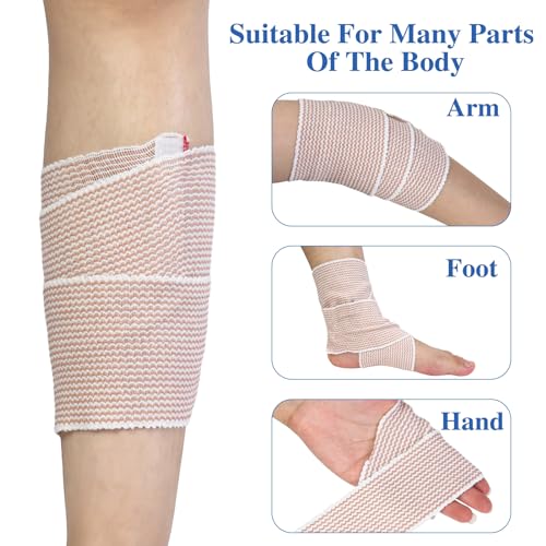 6 Pack Premium Elastic Bandage Wrap, Compression Wrap Bandage for Legs, Self-Closing Elastic Bandage Wrap - Hook & Loop Fasteners at Both Ends - Latex Free - Washable & Reusable (2x2", 2x3", 2x4")