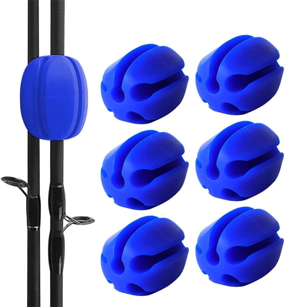 10Pcs Silicone Fishing Rod Holder Straps, 5 Hole Portable Fishing Rod Fixed Ball, Rubber Fishing Pole Clips Fly Fishing Accessories, Blue