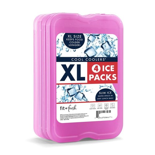 Cool Coolers by Fit & Fresh XL Slim Ice Packs (4 Pack) and Slim Ice Packs (4 Pack), Quick Freeze Space Saving Reusable for Lunch Boxes or Coolers