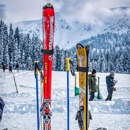 6 PCS Ski Fastener Straps Adjustable, Ski Straps, Ski Straps for Carrying, Ski Bands Tapes with Protector Pads Adjustable, Ski Fastener Straps for Ski Boards Poles Winter Sports Accessories Black