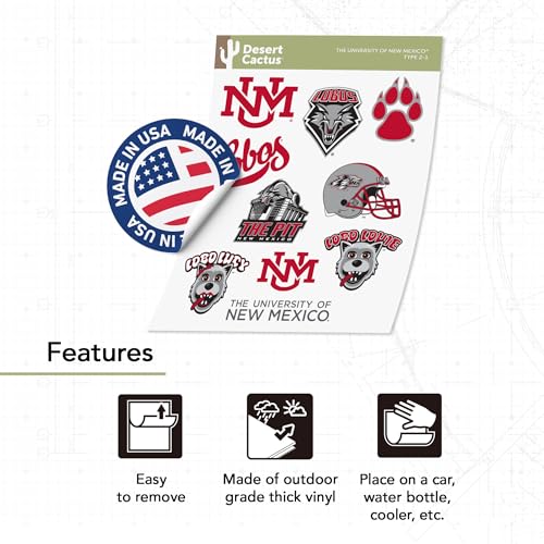 8.5 x 11 Inches Desert Cactus New Mexico Lobos Sticker Decal - College Spirit