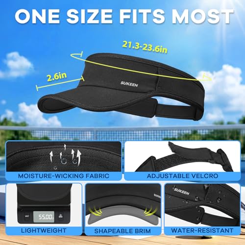 Black Lightweight Quick-Dry Sports Sun Visor with Sunglasses Slots for Golf & Tennis