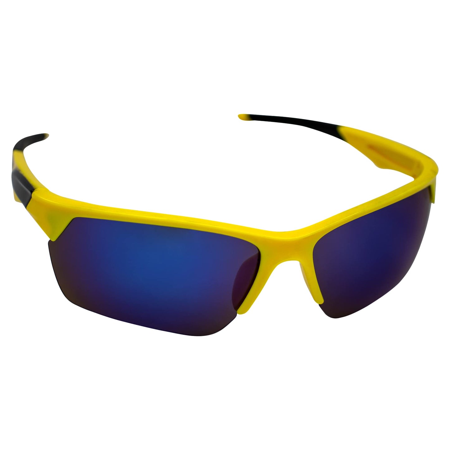 AlterImage Orion Wraparound Sports Retro Sunglasses for Men or Women Yellow Semi-Rimless Frame w/Coinjected Black Rubber Tips & G-Tech Blue Lenses