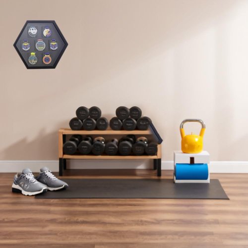 Wooden Medal Hanger Display, 7 Medal Display case，Large Medals Display Shadow Box for Medals Earned Through Triathlons, Gymnastics, Football, Basketball, Running, Swimming, Games(Black, 18"x16")