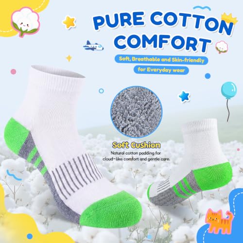 Boys Cotton Cushioned Quarter Ankle Athletic Socks - Medium-Large 6 Pairs Multicolor B