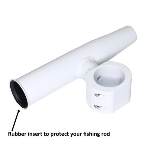 Raider T-Top Rod Holder Aluminum Single clamp on fit 1.5",1.875",2" inch Horizontal or Vertical Fishing Boat Tower/Leaning Post/Rail (1, White)