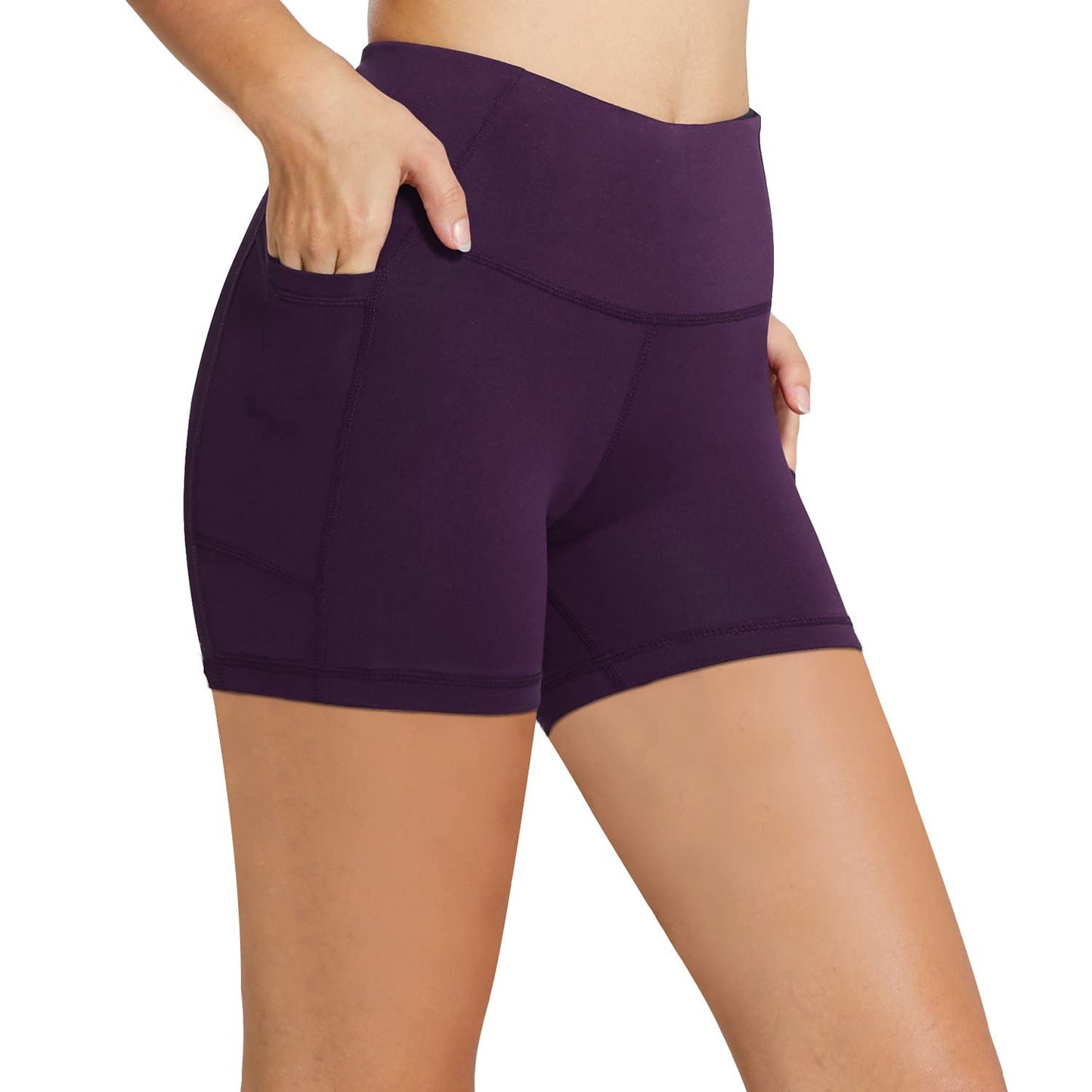 baleaf Workout Shorts Women 5" Biker Yoga Gym Spandex Running Volleyball Compression Tummy Control Short with Pockets Purple XL