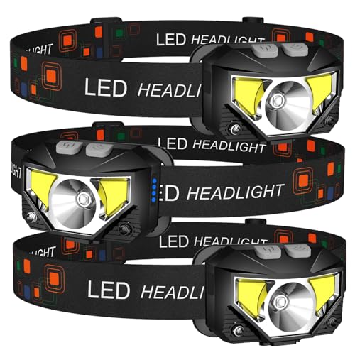 Rechargeable LED Headlamp Flashlight 3 Pack, Bright Camping Headlights, Waterproof, 8 Modes