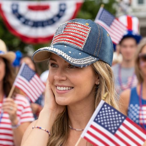 American Flag Baseball Cap - Patriotic Rhinestone Trucker Hat C-101