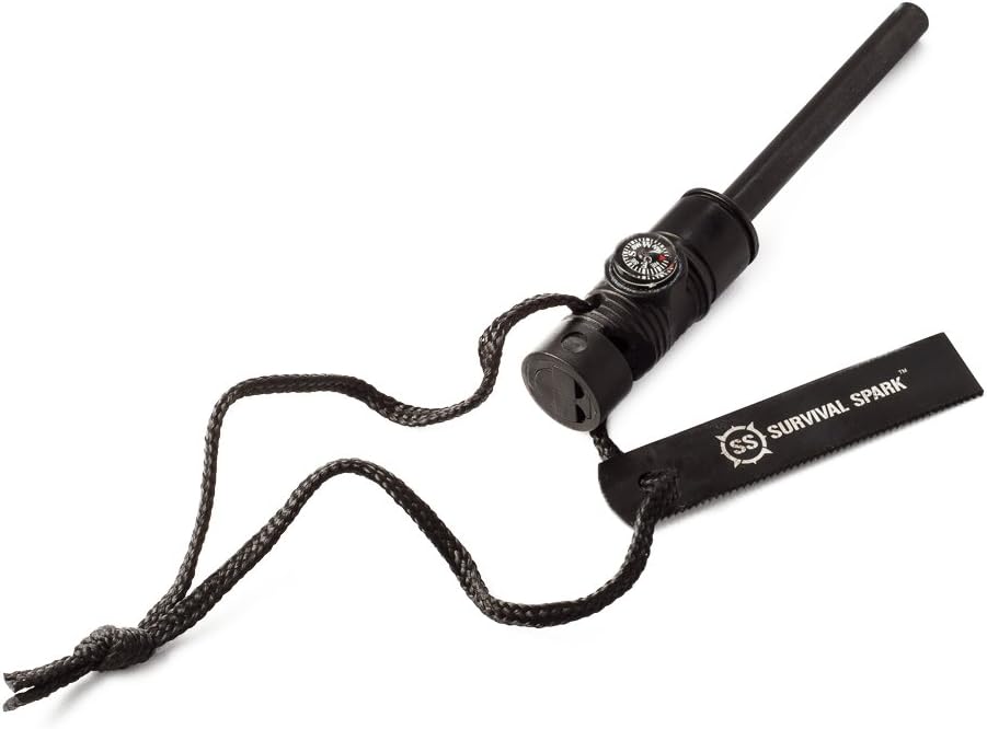 Fire Starter Kit with Magnesium Ferro Rod, Compass & Whistle - Survival Tool for Camping & Hiking