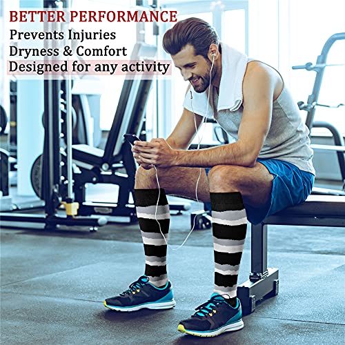 CHARMKING Compression Socks for Women & Men 8 Pairs 15-20 mmHg Athletic Support - Large-X-Large, Black & Blue