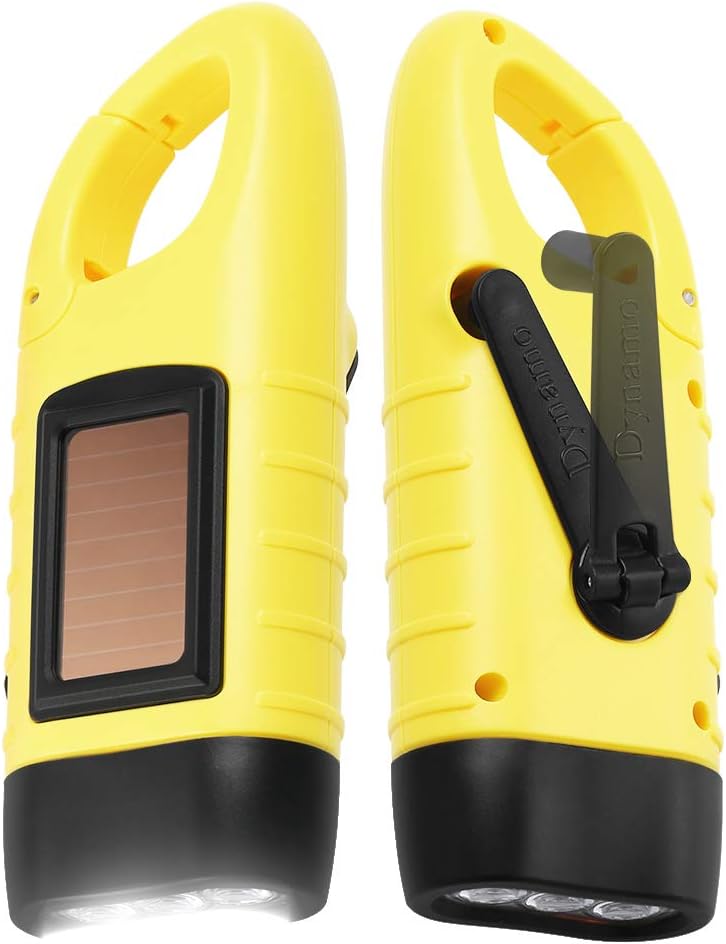 Simpeak 2-Pack Hand Crank Solar Powered LED Flashlight, Emergency Survival Flashlight Torch for Outdoor Sports, Green