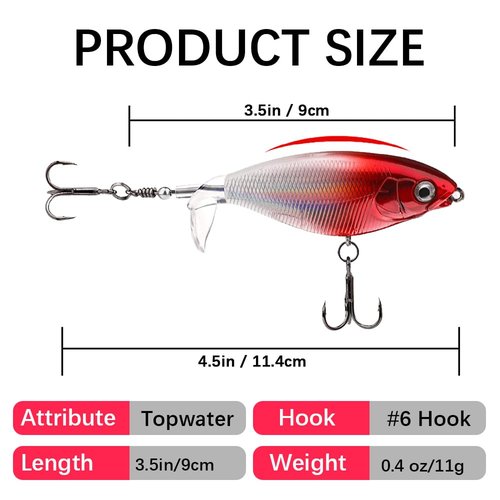 MTKZKAF Top Water Fishing Lures Whopper Popper Fishing Lure for Bass topwater 3D Eyes Bait with Propeller Tail for Catfish,Pike Perch Floating Pencil Bass Freshwater or Saltwater
