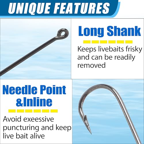 150 Pcs Fishing Hooks Kit - Aberdeen Long Shank Bait Hooks for Saltwater & Freshwater