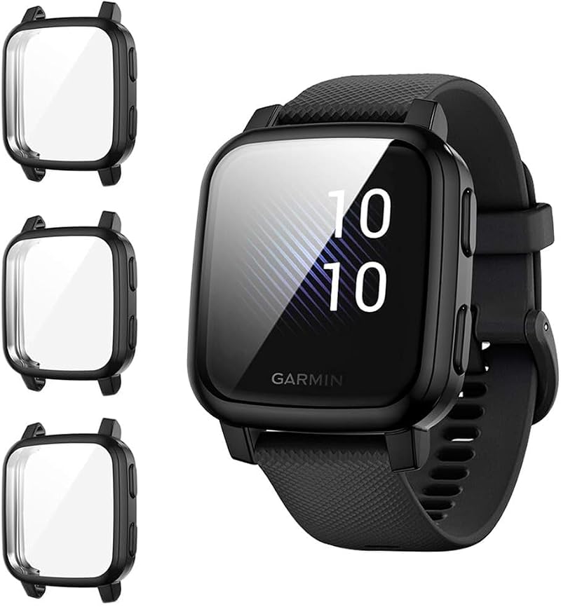 Suoman 3-Pack Garmin Venu Sq Screen Protectors Full Coverage Anti-Scratch TPU Bumper - Black+Black+Black
