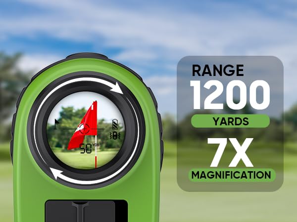 Jiskan Pro Laser Golf Rangefinder with Slope Magnetic 1200 Yards 7X Magnification Flag Pole Locking Rechargeable Range Finder Golf Accessories Gifts for Men