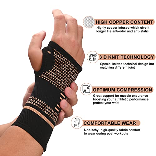Copper Wrist Compression Sleeves, Comfortable and Breathable for Arthritis, Tendonitis, Sprains, Workout, Carpal Tunnel, Wrist Support for Women and Men