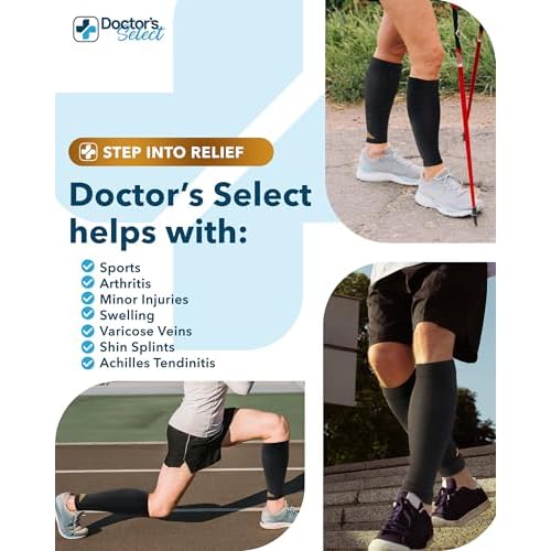 Doctor's Select 2 Pairs Copper Calf Compression Sleeve - Leg Compression Sleeves for Women & Men, Shin Splint Relief
