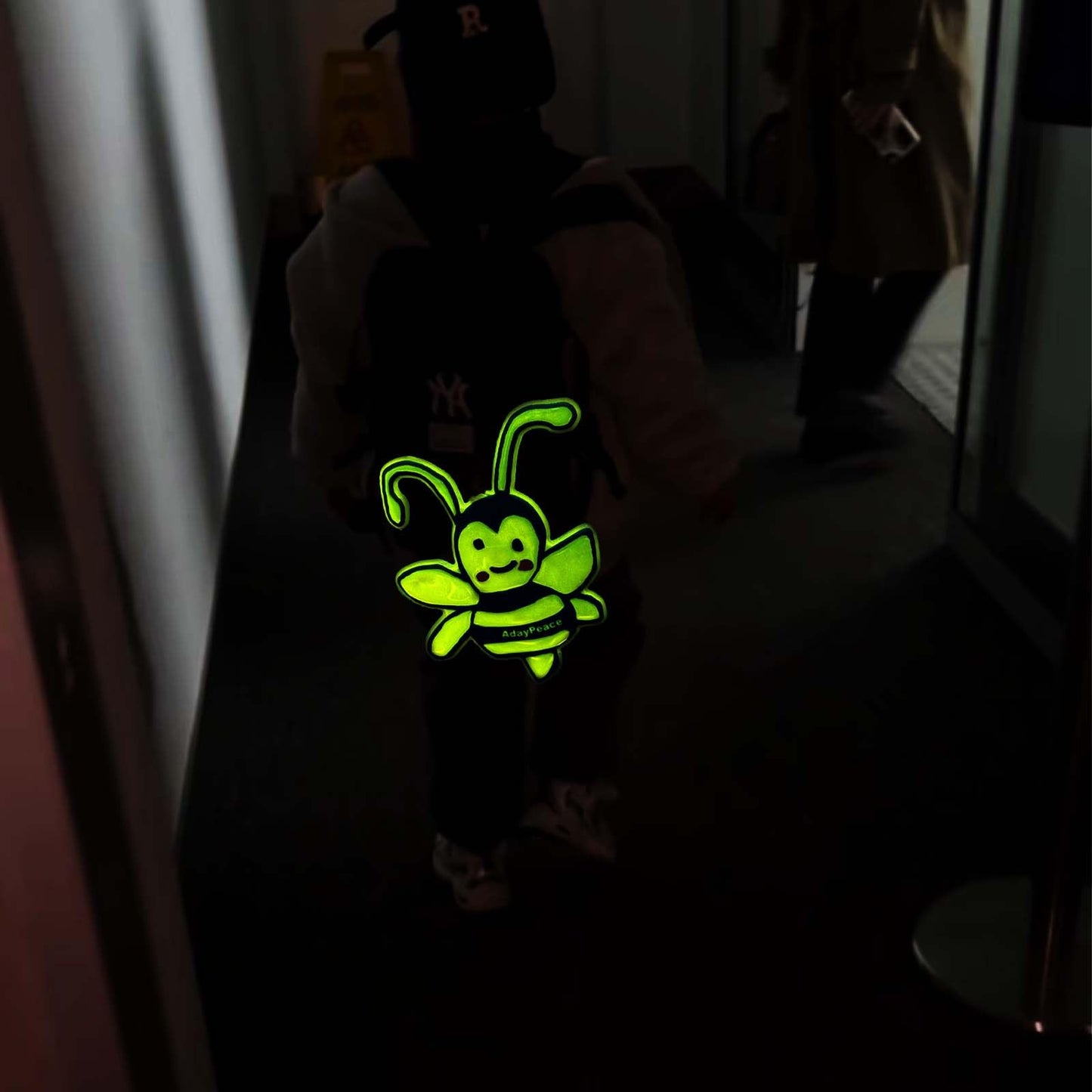 AdayPeace Safety Reflector Fun,Glow Bee-Fun-to-Wear,Ultra Bright,Glow in the Dark Carabiner,Night Reflective Keychain,Safety Keychain,Lightning Bee Keychain Hanging Rings for Kids,Bags,Backpack-Made in Green(green)