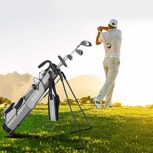 Grey Golf Stand Bag, Lightweight with Padded Strap & Multiple Pockets