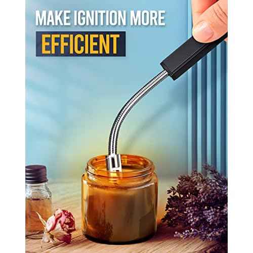 Electric Lighter for Candle USB Rechargeable ? Upgraded Plasma Arc with LED Display, Safety Lock & Long Neck for Grilling, Cooking, Camping ? Gifts for Men & Women