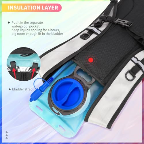 Gray Hydration Backpack with 2L Insulated Water Bladder for Raves Hiking Cycling