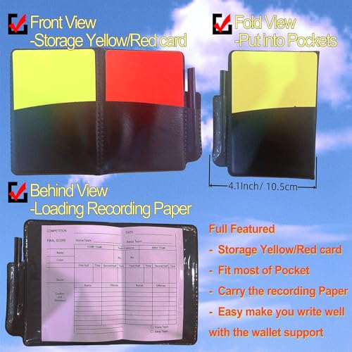 Soccer Referee Card Set with Wallet and Recording Papers - 4 Pack