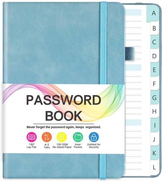 Password Book, Password Keeper Book with Alphabetical Tabs, Password Books for Seniors, 5.3" X 7.7" Password Notebook for Saving Internet Login, Hardcover Password Organizer for Home and Work, Blue