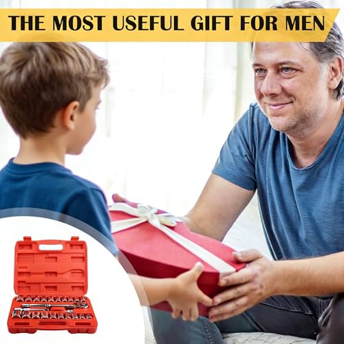 Red 1/2 Inch Drive Socket Set 23 Pieces with 45 Tooth Ratchet and Extension