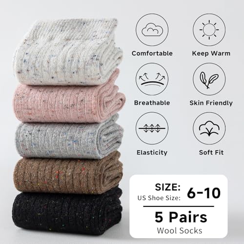 Wool Socks for Women - Winter Womens Socks 5 Pairs Soft Thermal Sock Fuzzy Warm Sock for Women Men