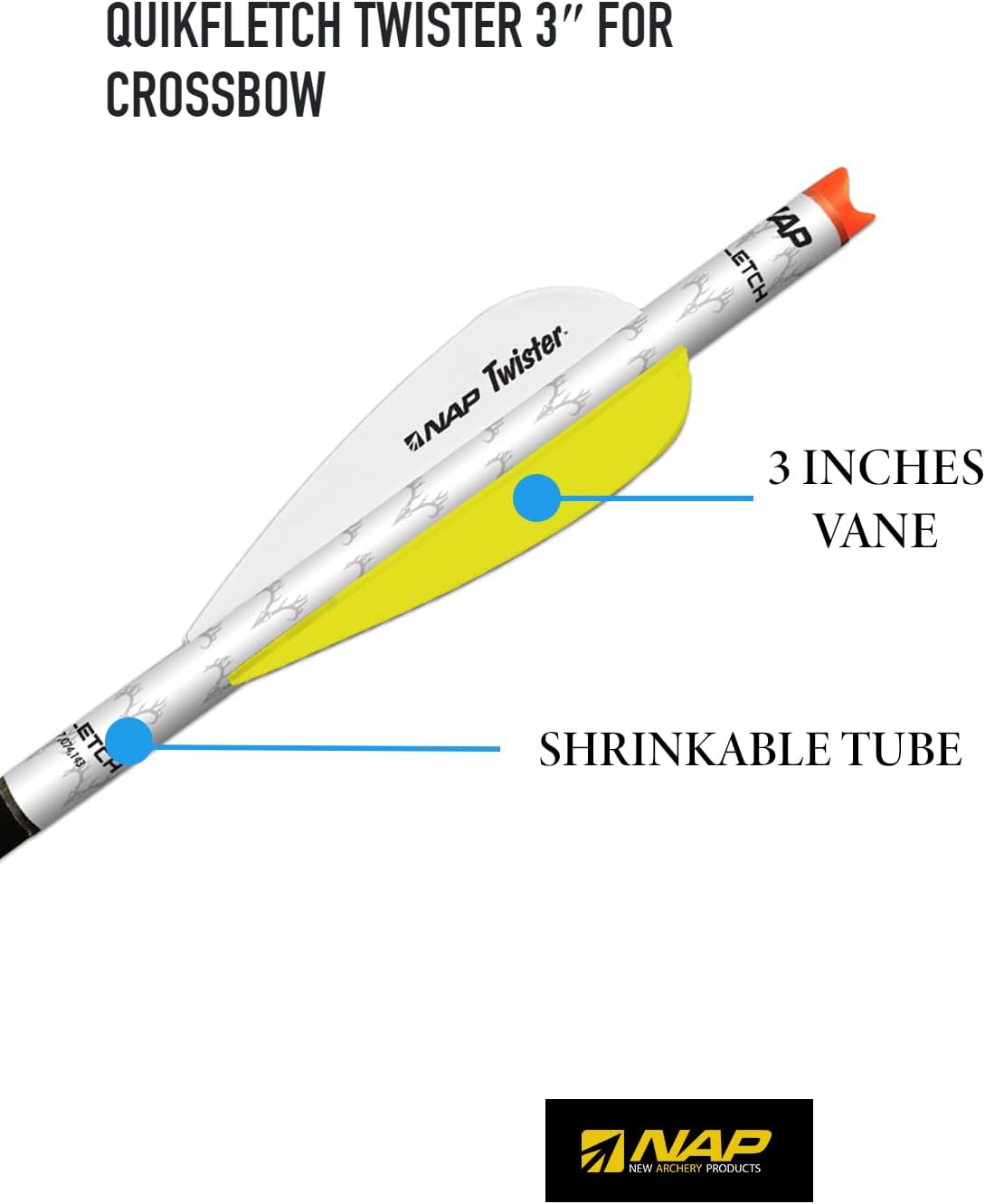 New Archery Products Quikfletch Twister 3-Inch 3-Vane Easy-to-Use Stabilizing Fletching for Increased Accuracy of Crossbow Bolts - 3 & 6 Pack Available