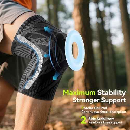 Knee Brace with Side Stabilizers for Women & Men, Compression Knee Sleeve with Gel Pad for Knee Pain Relief, Meniscus Tear, Arthritis, ACL, Injury Recovery, Knee Support for Running, Workout(Black, Large)