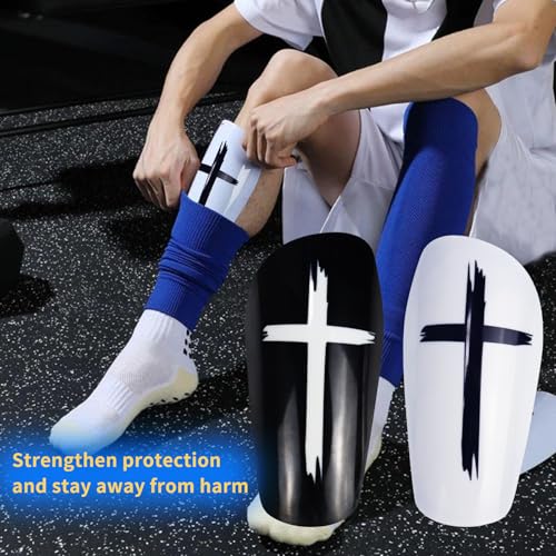 Kids Soccer Shin Guards with Socks - Medium Black+White, Impact Protection