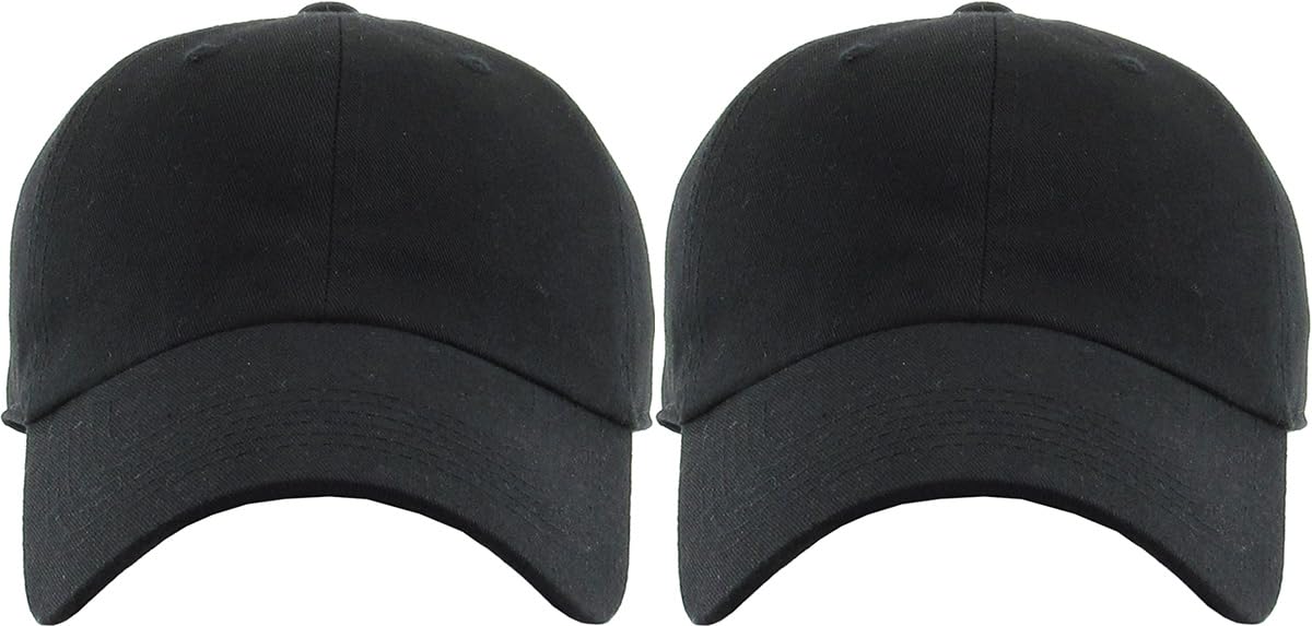 KBETHOS Classic Cotton Dad Hat Bundle Adjustable Unconstructed Plain Cap (One Size, Black + Black (2 Pack))