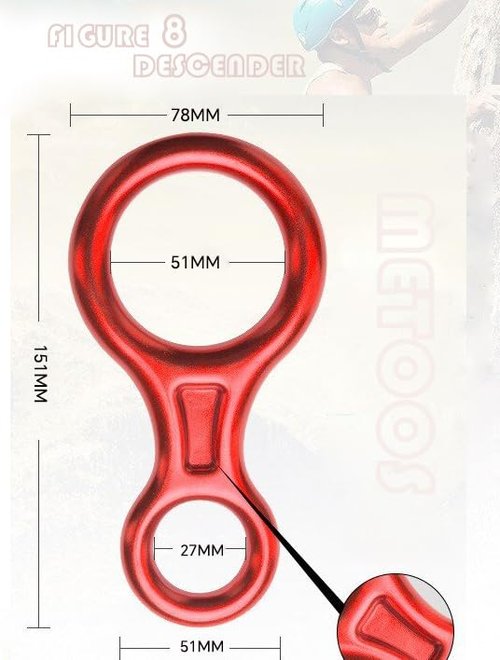 METOOLS Heavy-Duty Climbing Gear, 35KN Aluminum Figure 8 Descenders - High Altitude Protection & Anti-Fall Brake Ideal for Rock Climbing Rappelling and Rescue Red