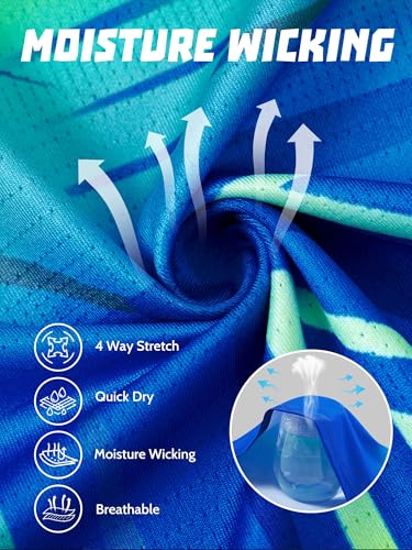 Kids Soccer T-Shirt Boys Athletic Quick Dry Moisture Wicking Size 7-14 Green Blue, 9-10 Years
