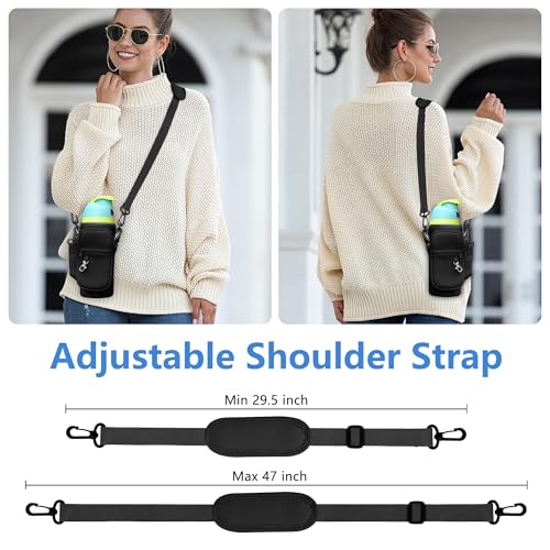 Water Bottle Carrier Bag with Strap for 24 oz Bottles - Black & Adjustable