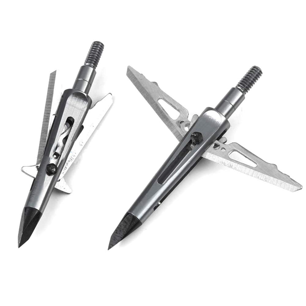 JIANZD 2-Blade Hunting Hybrid Broadhead 6 Pack 100 Grain Archery Mechanical Broadhead for Compound Bows and Crossbows, Silvery-02