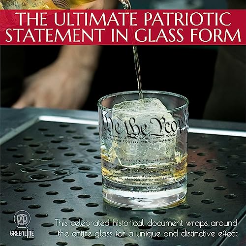 Patriotic Whiskey Glasses Set of 2 - United States Constitution Design, 10 oz Old Fashioned Tumblers - Gift for USA Enthusiasts - Constitution Variation