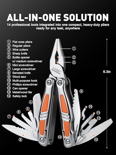 14-in-1 Multitool Pliers with Gift Box, Durable Stainless Steel, Portable