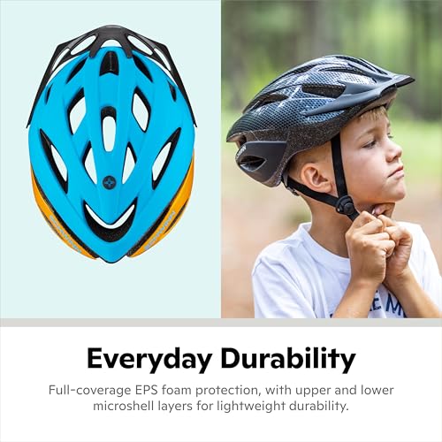 Kids Bicycle Helmet with Visor - Blue/Orange, Adjustable Fit, Lightweight, 50-56cm, for Boys & Girls - Schwinn Thrasher